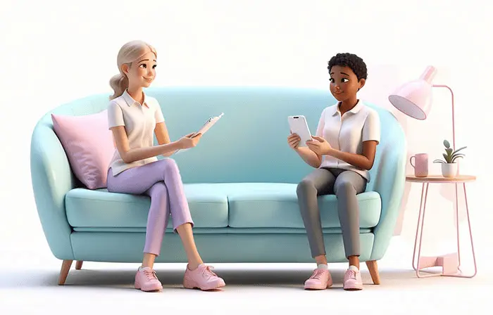 Two Friends Having Conversation on Sofa 3D Design Illustration image